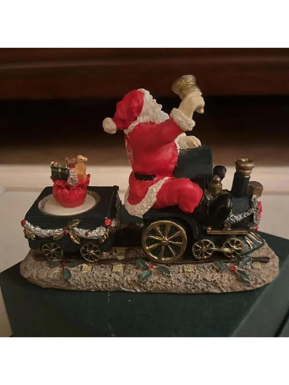 Vintage Santa Claus figurine riding a train w presents